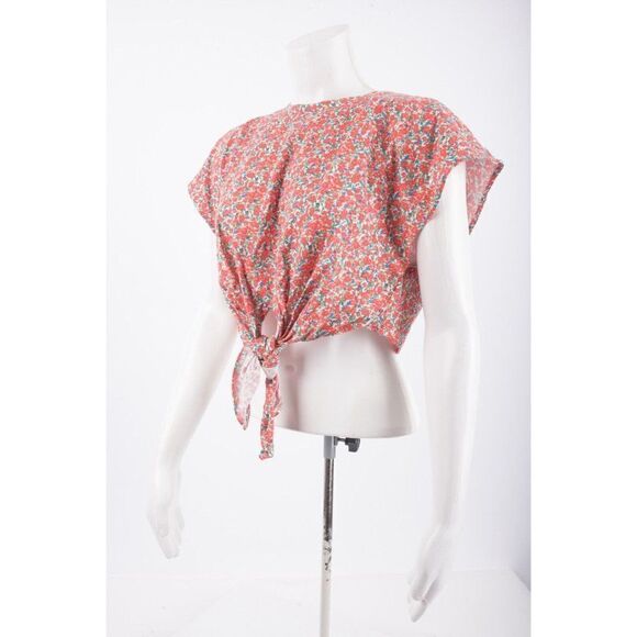 Zara Womens Knotted Crop Top S Front Tie Red Multi-Color Floral 0264/191 NWT - Picture 4 of 6